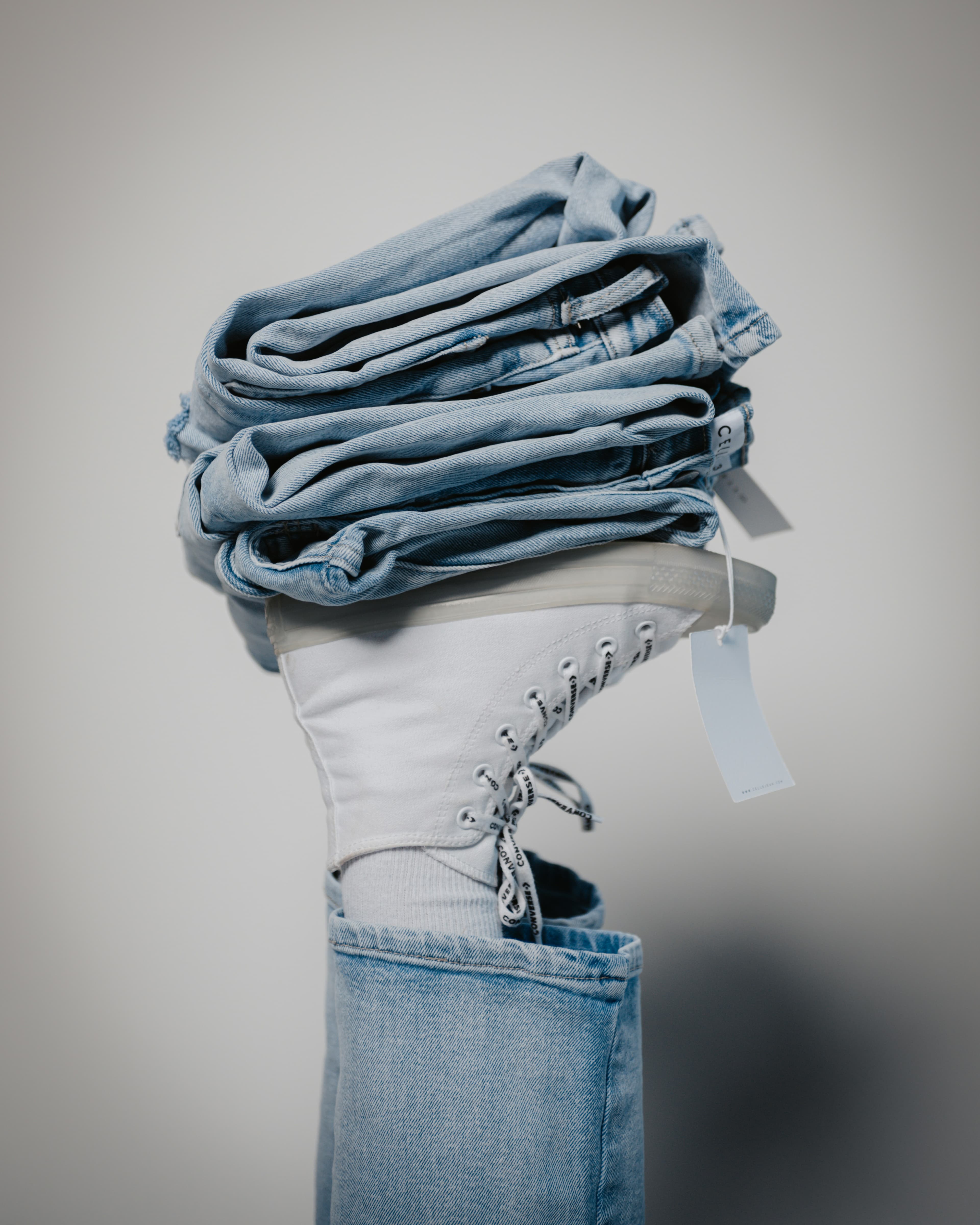 Black to White Split Denim Shorts